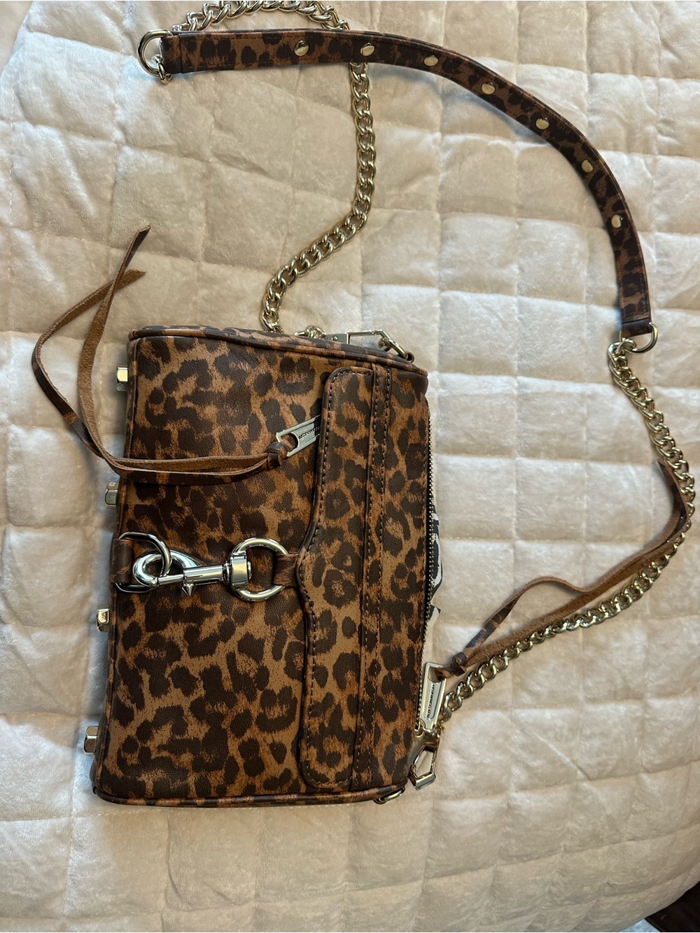 Rebecca Minkoff Leopard Print Crossbody with Gold Chain